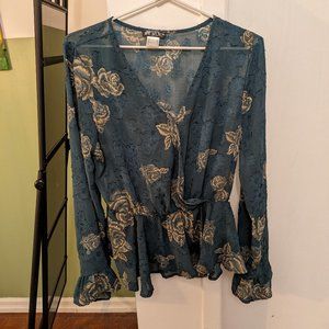 Unique Gold Jacquard Floral Blouse